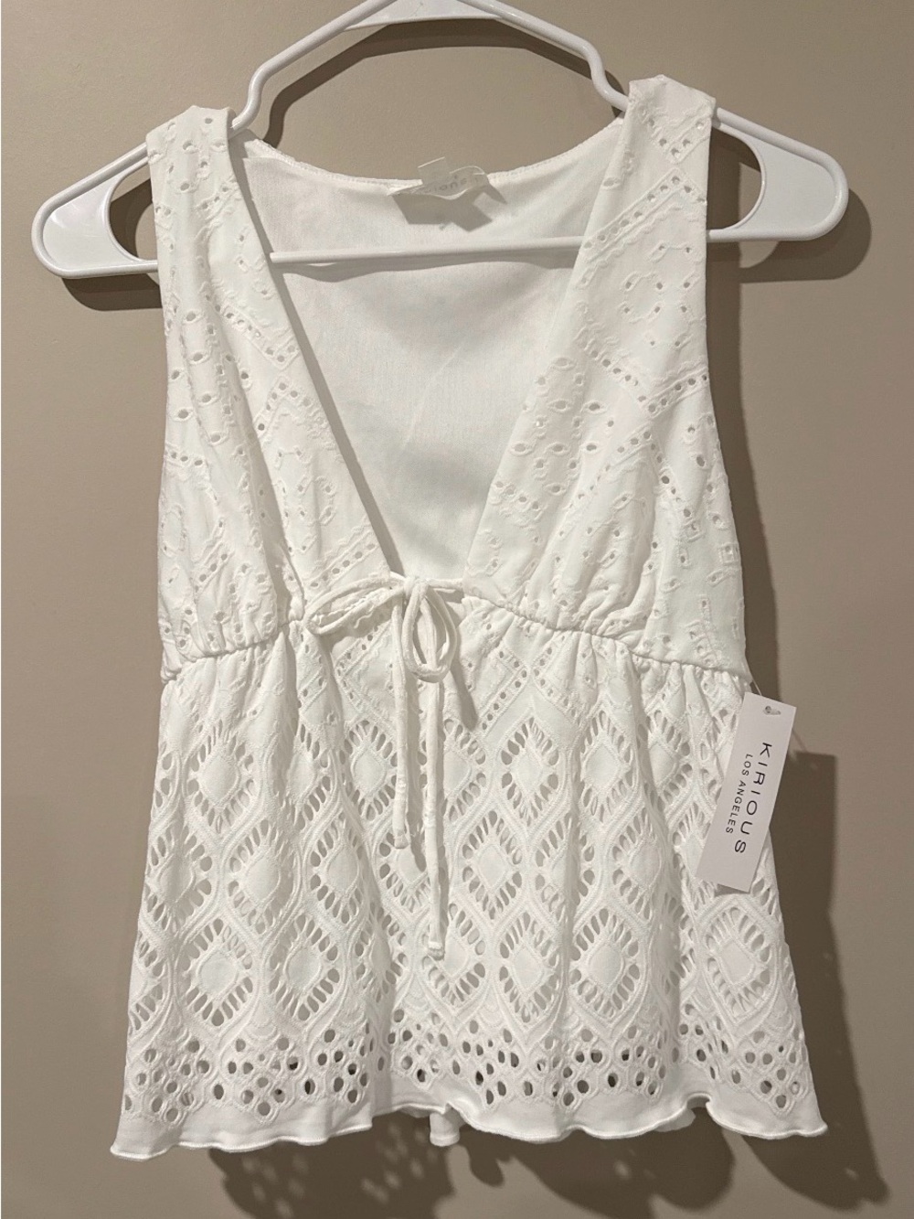 White Eyelet Tie-Front Tank Top